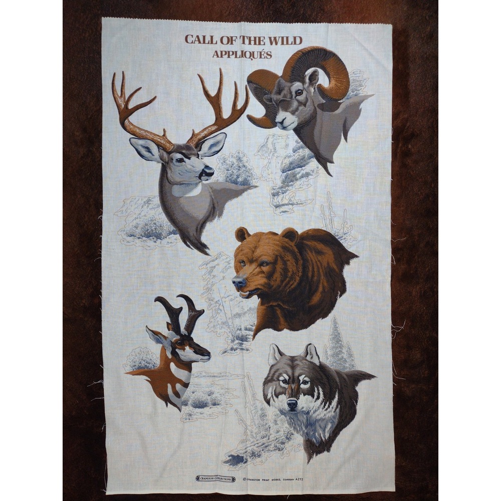 Vintage Call of the‎ Wild Appliques Partial Fabric Panel Animals Deer Bear Wolf